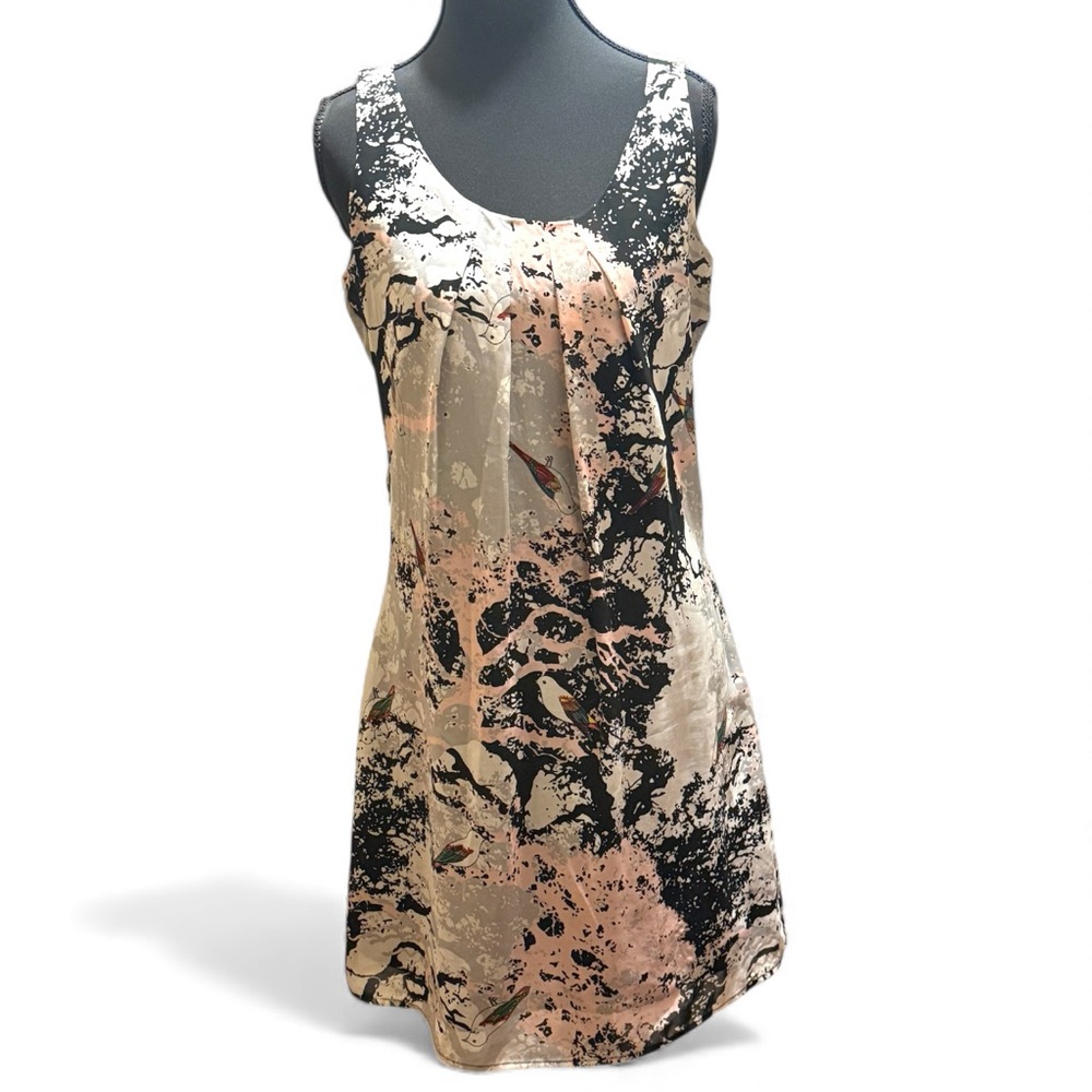 WAGGON PARIS Sleeveless Midi Dress - Black/pink/white Bird Print